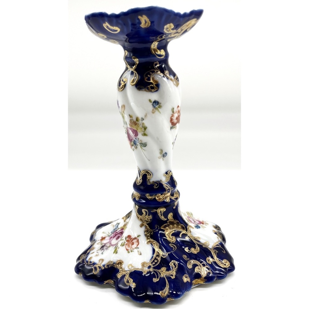 Antique Candlestick Porcelain Hand Painted Floral Design Gilded Accents Cobold B